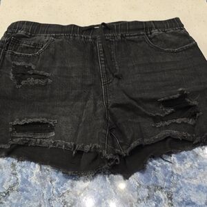YMI *wanna betta butt* Black Distressed Jean Shorts with Raw Hems